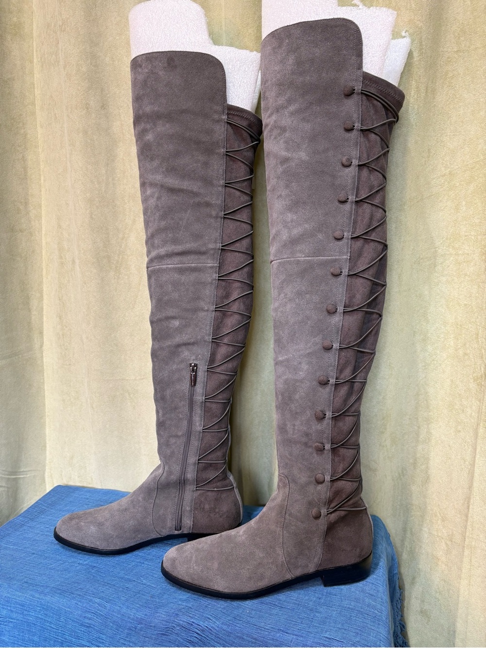 Vince Camuto Grey Suede Over-the-Knee Lace-Up Boots
